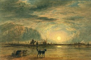Sahil Manzarası - Gündoğumu, c.1820 (kağıt üzerinde grafit üzerine suluboya ve kalem) by David (attr. to) Cox