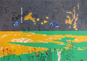 Bahçe, Mavi Lilyumlu Koyu Kenarlık (serigrafi) by David Alan Redpath Michie