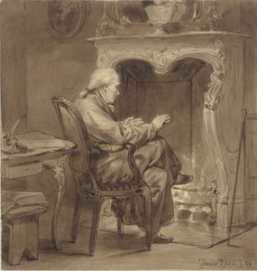Yaşlı adam şöminenin yanında kendini ısıtıyor by David Bles