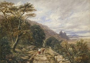 Harlech Kalesi'ne giden Country Track, 1842 (grafit üzerine suluboya ve gövde rengi)
