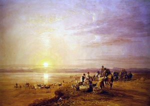 Kumları Geçmek (kağıda kazıyarak kurşun kalem izleri üzerine suluboya) by David Cox