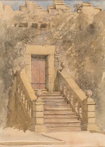Haddon Hall#39;daki Kapı, 1845 dolayları (kağıt üzerine sulu boya ve kalem) by David Cox