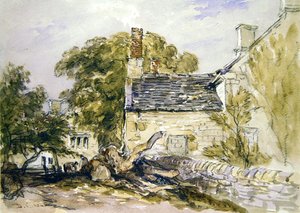 Eski Taş Kulübenin dışındaki figürler (siyah tebeşir ve kağıt üzerine sulu boya) by David Cox