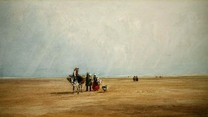 Fransız Sahilinde Eşekli Figürler (kağıt üzerine suluboya) by David Cox