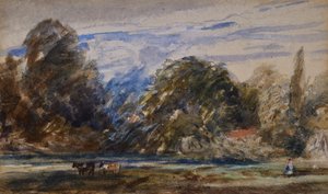 İnekler ve şekil ile manzara by David Cox
