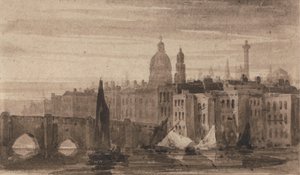 Thames Nehri'nden Eski Londra Köprüsü ve St. Paul Katedrali by David Cox