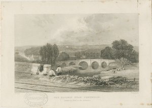 Penkridge Kasabası - Demiryolu ve Boğa Köprüsü: çelik gravür, nd [c 1839] by David Cox