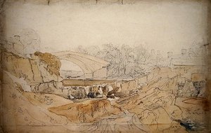 Rhayader Köprüsü (kalem ve kağıt üzerine sulu boya) by David Cox