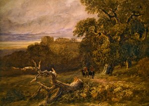 Hardwicke Şatosu yakınındaki gezginler (kağıt üzerine suluboya) by David Cox