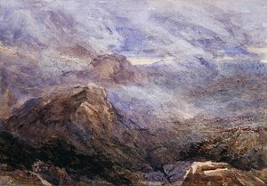 Welsh Sketch - Burning Bracken (kağıt üzerine sulu boya) by David Cox