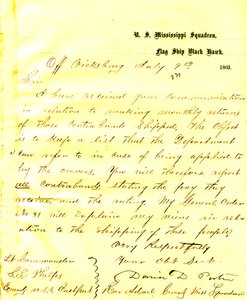 David D. Porter, ABD Kara Şahin, Vicksburg açıklarında, ABD Doğu Limanı komutanı Seth Ledyard Phelps