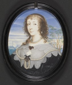 Kraliçe Henrietta Maria (1609-69) (parşömen üzerine guaj, gesso destekli kart üzerine serilir)