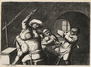 Hollandalı köylü elinde iki hançerle başka bir kart oyuncusuna saldırıyor. by David Deuchar