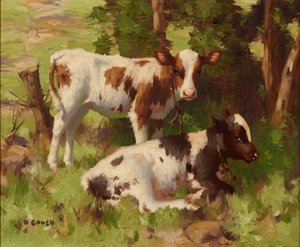 Bir Yaz Manzarasında Buzağılar (tuval üzerine yağlı boya) by David Gauld