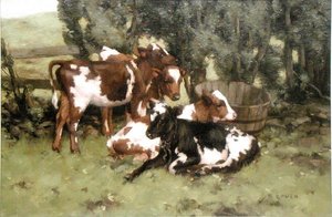 Üç Buzağı, c.1920 (tuval üzerine yağlı boya) by David Gould