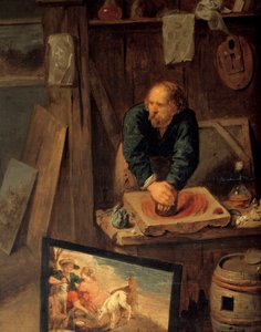 Model poz ve renk öğütücü Detay ile ressam atölyesi. David III Ryckaert (1612-1661), Ec. alev