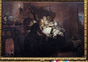 Simyacı stüdyosunda. Tablo David Ryckaert III (Rijckaert) (1612 - 1661) Ec. Alev.