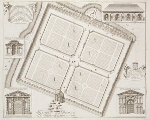 Hortus Botanicus, The Physick Garden, Oxon, 'Oxonia Illustrata'dan, 1675'te yayınlandı by David Loggan