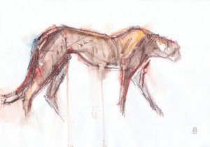 Çita avı, 2019 (kağıt üzerine pastel boya/sulu boya) by David Mayer