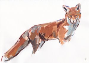 Red Fox, 2021 (kağıt üzerine guaj ve suluboya/ pastel boya)