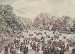 Oxford: Encaenia Bahçe Partisi (renkli taş baskı) by David Muirhead (after) Bone