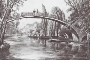 Oxford: Cherwell üzerindeki yaya köprüsü (lito) by David Muirhead (after) Bone