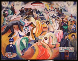 Un kabare a Paris (Paris'te Bir Gece Kulübü) - Oeuvre de David Petrovich Sterenberg (1881-1948), tuval üzerine yağlı boya