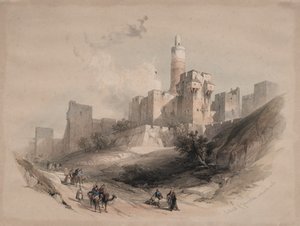 Surlar olmadan Kudüs Kalesi, Davut Kulesi, 1839. by David Roberts
