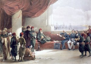 Mısır Valisi ile sarayında yapılan röportaj, İskenderiye, Mısır, 12 Mayıs 1839, 19. yüzyıl by David Roberts