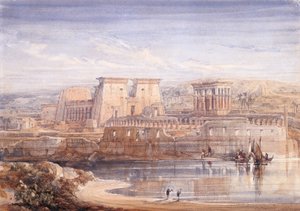 Philae: Güneyden Tapınaklara Bir Bakış (beyaz kağıt üzerine suluboya ve guaj) by David Roberts