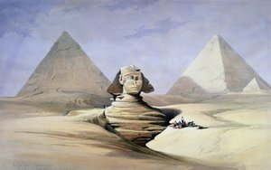 'Gize'deki Büyük Sfenks ve Piramitler' (suluboya) by David Roberts