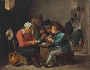 Bir iç mekanda kağıt oynayan köylüler by David Teniers the Younger