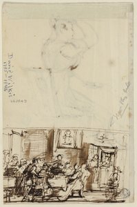 Masadaki İnsanlar (rekto) ve Kulübe Tuvalet Çalışması (verso) by David Wilkie