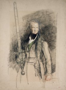 Devlet Kılıcını taşıyan Morton Kontu, 1824 (grimsi kağıt üzerinde wc ve gövde rengi ile siyah ve kırmızı tebeşir)