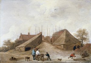 Masa Yuvarlak Şekilli Bir Çiftlik Avlusu by David Teniers the Younger