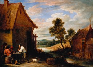 Bir Tavernanın Dışında Köylülerle Bir Nehir Manzarası by David Teniers the Younger