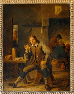 Bir masaya yaslanmış sigara içen ... by David the Younger Teniers