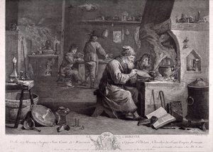 Simyacının laboratuvarı (gravür) by David Teniers the Younger