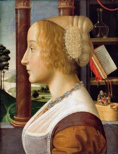 ""Genç Bir Kadının Profil Portresi"" (Genç Bir Kadının Profil Portresi) Tablosu Davide Ghirlandaio (1452-1525) yaklaşık 1490 Dim 44.6x34.3 - Staatliche Museen, Berlin
