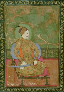 58.2025A Oturan Sultan Abdullah Kutub Şah portresi, Golconda, 1670, (kağıt üzerine altın ve çiçek desenli bordürlü guaş)