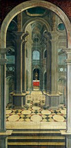 16. yüzyıl korosunun arka bölümünde Defendente Ferrari (1480 veya 1485-1540) tarafından boyanmış perspektif, Saint Jerome Kilisesi, Biella, İtalya by Defendente Ferrari