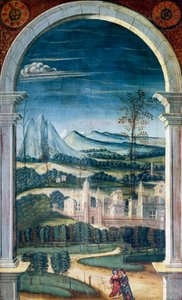 16. yüzyıl korosunun arka bölümünde Defendente Ferrari (1480 veya 1485-1540) tarafından boyanmış perspektif, Saint Jerome Kilisesi, Biella, İtalya by Defendente Ferrari