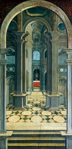 16. yüzyıl korosunun arka bölümünde Defendente Ferrari (1480 veya 1485-1540) tarafından boyanmış perspektif, Aziz Jerome Kilisesi, Biella. İtalya