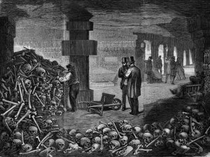 Paris, yeraltı mezarlığındaki mementonun kavşağına bakış (gravür) 18§§
