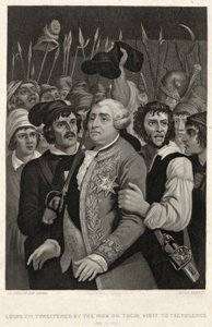 Louis XVI, Tuileries ziyaretlerinde Mob tarafından tehdit edildi, 20 Haziran 1792, John Sartain tarafından oyulmuş (gravür) by Denis Auguste Marie (after) Raffet