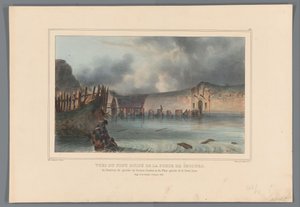 Vernielde brug, 1832 Kurtarma Kapısı'nın yıkık köprüsünün, Bastion Pacioto'nun sol girişinden ve yarım ayın sol kanadının görünümleri (nesne üzerindeki başlık) Kale kuşatması sırasında doğadan yapılmış çizimler Anvers by Raffet (nesnedeki seri başl by Denis Auguste Marie Raffet