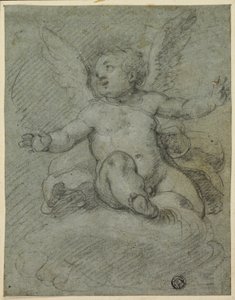 Bulutların Üzerinde Oturan Putto by Denys Calvaert