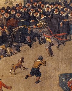 31 Mayıs 1615'te Brüksel Ommerganck'taki Arşidüşes Isabella'nın Zaferi, kalabalığın detayı ve kostümlü bir figür