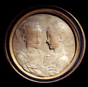 Desiderio da Settignano (1428-1464) tarafından yuvarlak mermer üzerine İsa Mesih ve Vaftizci Yahya Çocuk Rölyefi 15. yüzyıl Güneşi. 0,5 m Paris, Musee du Louvre