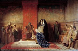 Fransa'nın Saint Elisabeth'i (Saint Louis'in kız kardeşi) fakirlerin ayaklarını yıkıyor Resim Desire Laugee (1823-1896) 1865 by Desire Francois Laugee